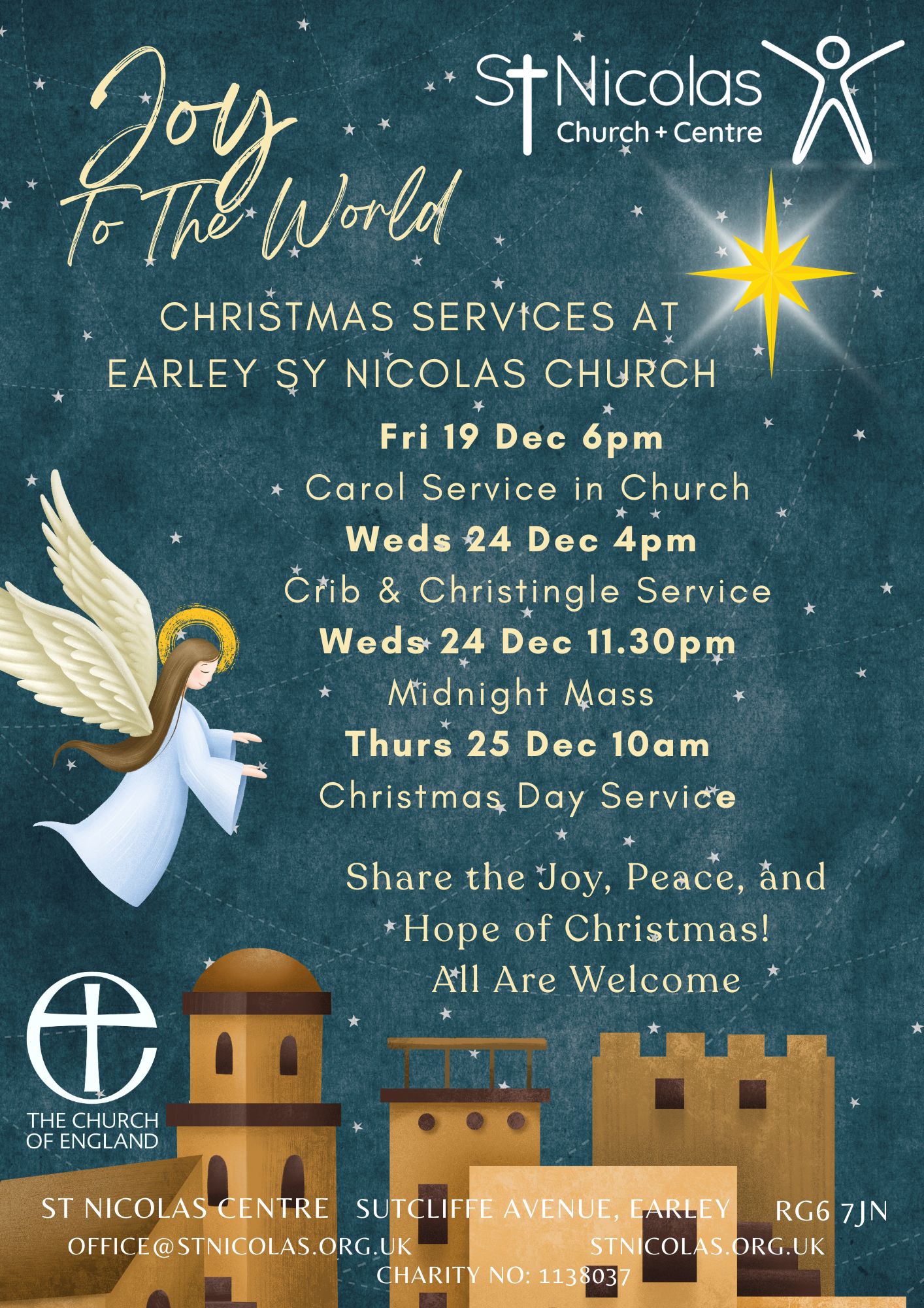 Blue and Gold Illustrated Christmas Night Service Flyer (A4)